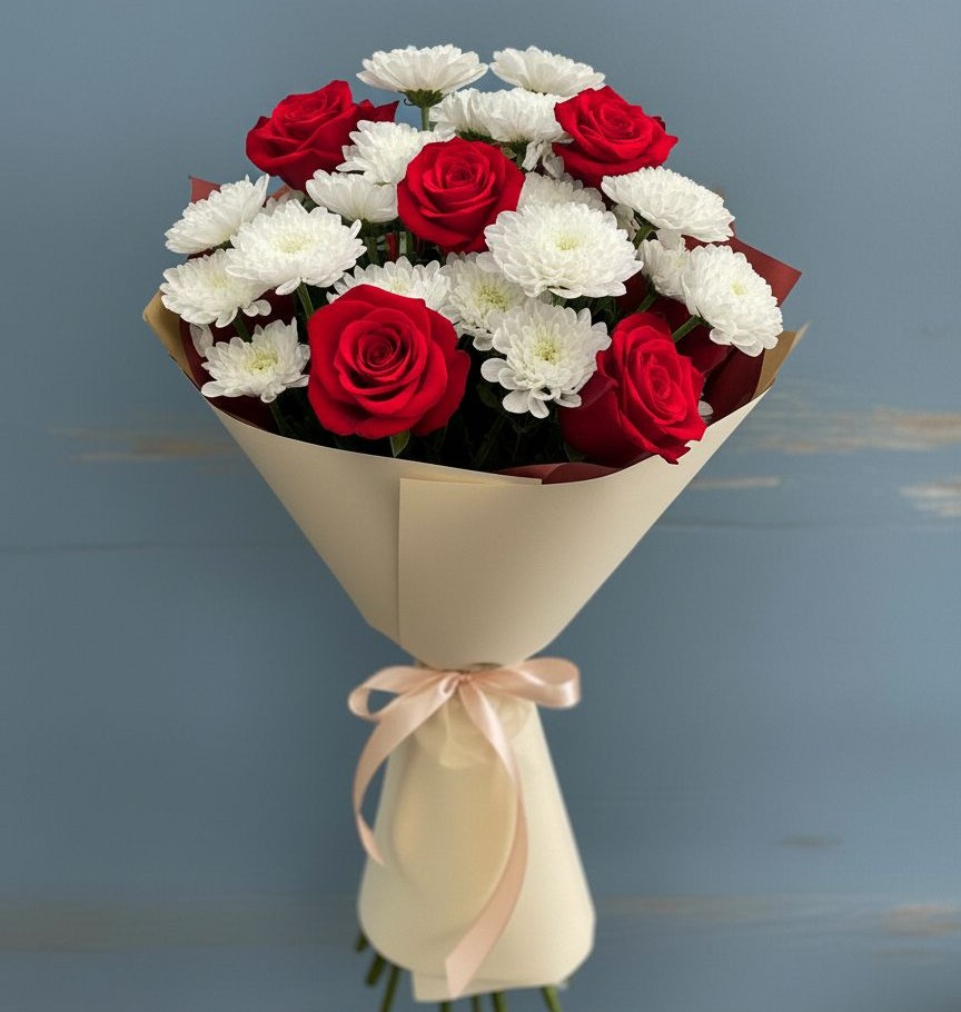 Букет цветов из: Розы и Хризантемы в Павлова