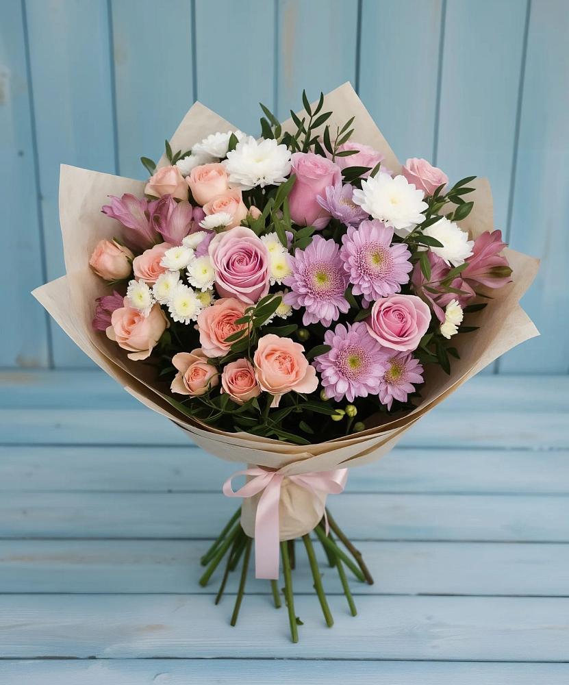 Букет цветов из: Хризантемы, Розы и Альстромерии в Павлова