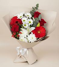 Букет цветов из:  Розы, Хризантемы, Герберы и Лилии в Павлова