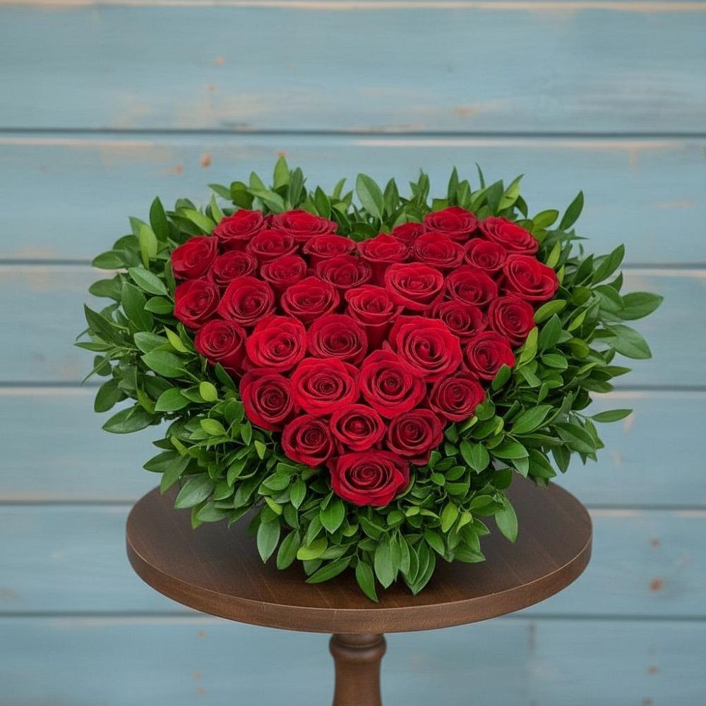 Цветочная композиция из Розы в виде сердца в Павлова