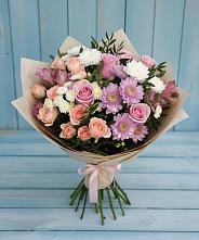 Букет цветов из:  Хризантемы, Розы и Альстромерии в Павлова
