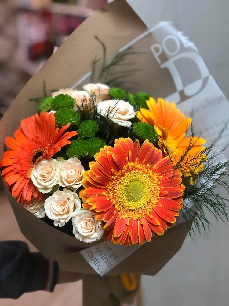Букет цветов из: Герберы, Хризантемы и Розы в Павлова